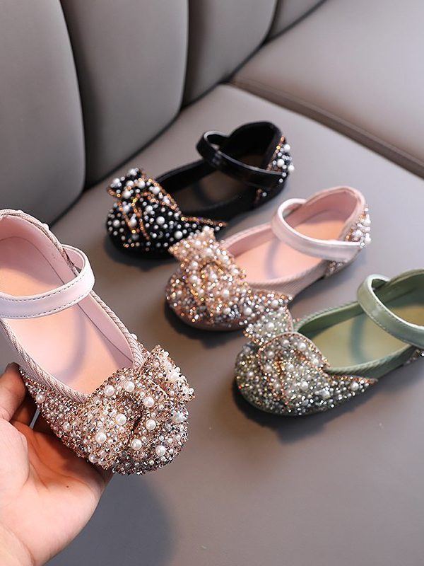Girls' Leather Shoes Spring And Autumn Style Single Shoes Rhinestone Princess Shoes Performance Shoes