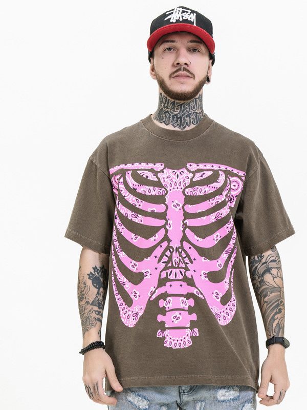 Skeleton Cashew Flower Loose Short Sleeve T-Shirt Men