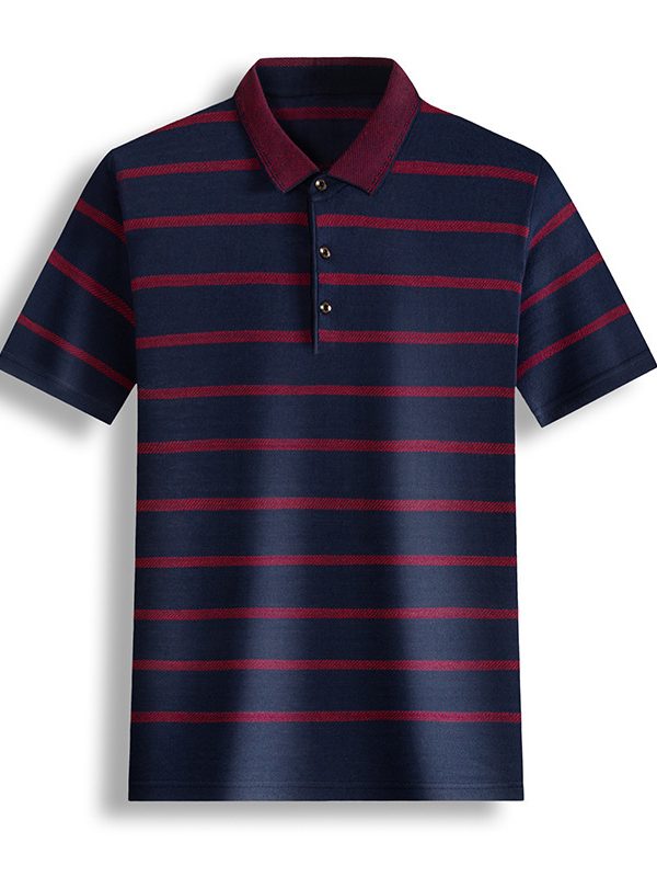 تي شيرت رجالي مخطط ذو حافة عريضة وأكمام قصيرة، تي شيرت كاجوال