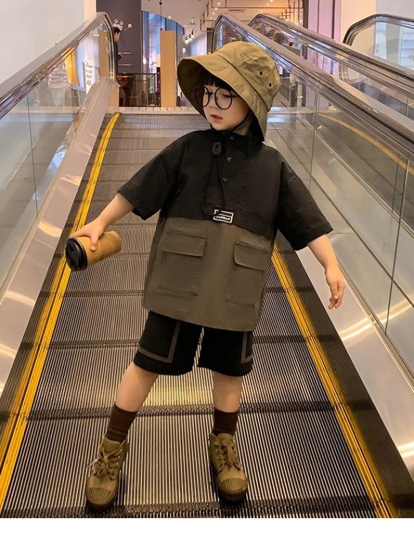 Children's Clothing Boys Cotton And Linen Suit Summer New Foreign Style Summer Baby Short-sleeved Net Red Fashionable Tide Clothes