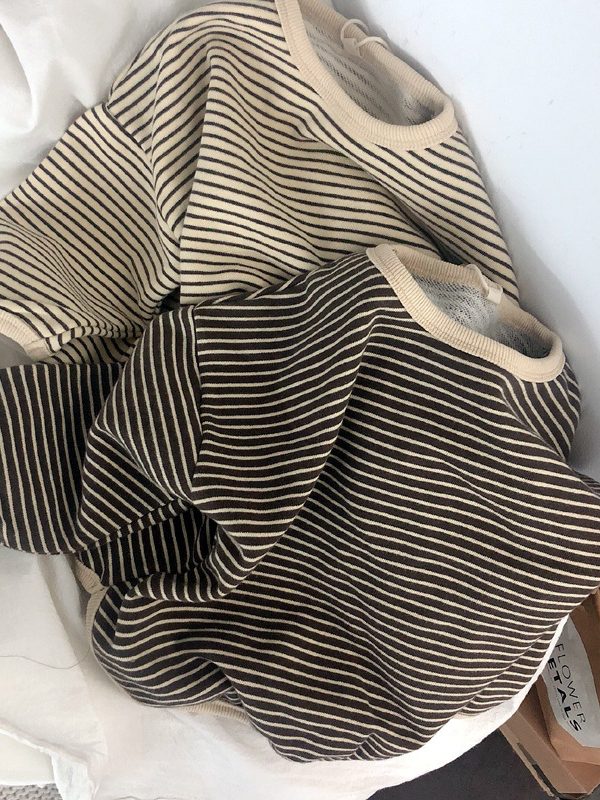 Boys And Girls T-Shirts With Striped Round Neck And Inner Bottoming Shirt Pullover Loose Loose