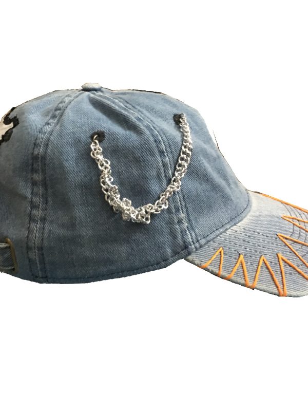 Skull Tooth Personalized Patch Design Washed Denim Hat
