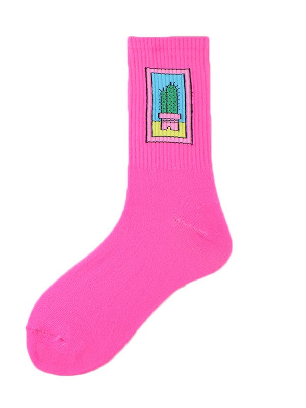 Socks Men's Tube Socks Ladies Striped Socks Sweat Absorbent Deodorant Socks Cactus Flame Banana
