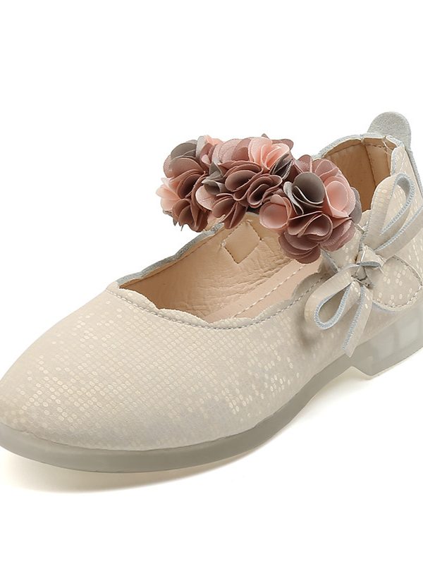 Korean Fashion Children'S Flower Leather Shoes, Girls Crystal Soft Sole Princess Shoes, Children'S Bow Dance Shoes