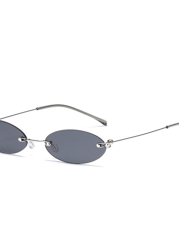 LongKeeper Oval Rimless Sunglasses Women Brand Tiny Retro Purple Black Sun Glasses Men Small Eyewear Oculos Feminino