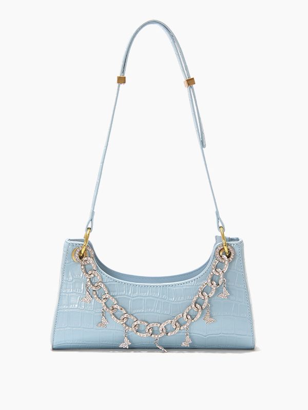 Rainbow Baguette Croc Froggy Gradient Women Shoulder Bags New Fashion Handbag Pearl Chain Diamond Metal Female Bag Summer