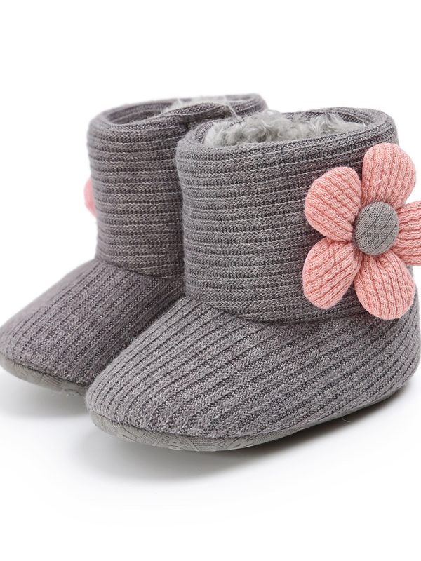 أحذية دافئة للأطفال مزينة بزهرة عباد الشمس، أحذية أطفال، أحذية قطنية للأطفال، أحذية أطفال، أحذية للأطفال الصغار