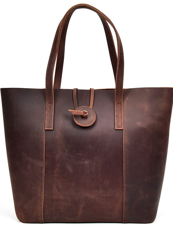 Women Genuine Leather Handbag Crazy Horse Leather Clutch Tote Bags Designer Simple Retro Big Shopping Bag