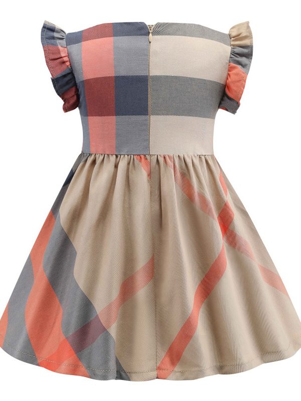 Children's Clothing Wholesale New Products Round Neck Small Flying Sleeves Pleated Cotton Dress For Children And Girls