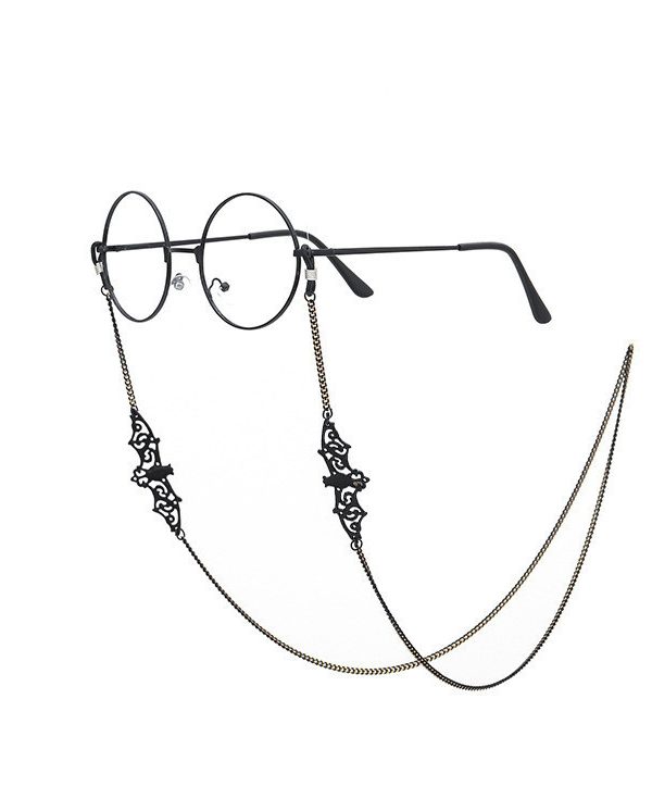 Women's Retro Black Bat Sunglasses Chain Lanyard