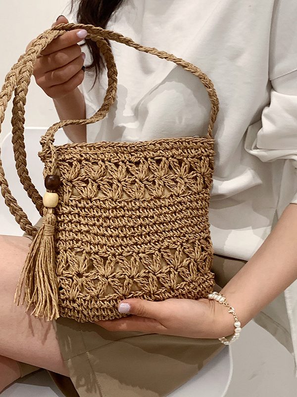 Women Fashion Straw Handmade Woven Summer Vacation Beach Small Crossbody Bags