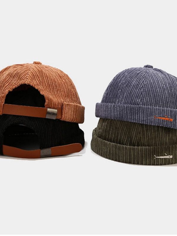 Korean Style Men And Women Embroidered Small Fish Corduroy Landlord Hat