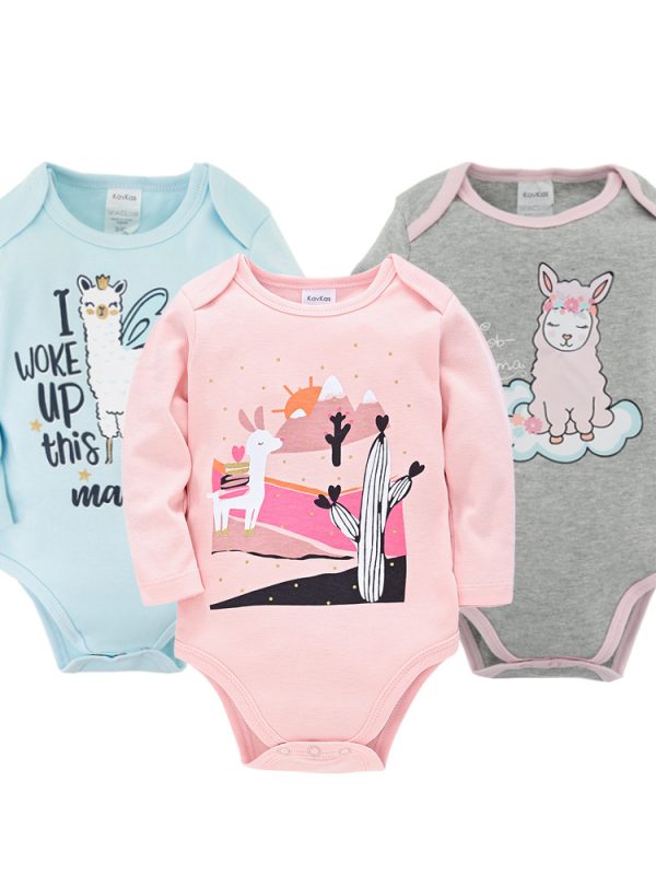 ملابس أطفال من قطعة واحدة من القطن بتصميم كرتوني مكون من ثلاث قطع وحقيبة مثلثة الشكل