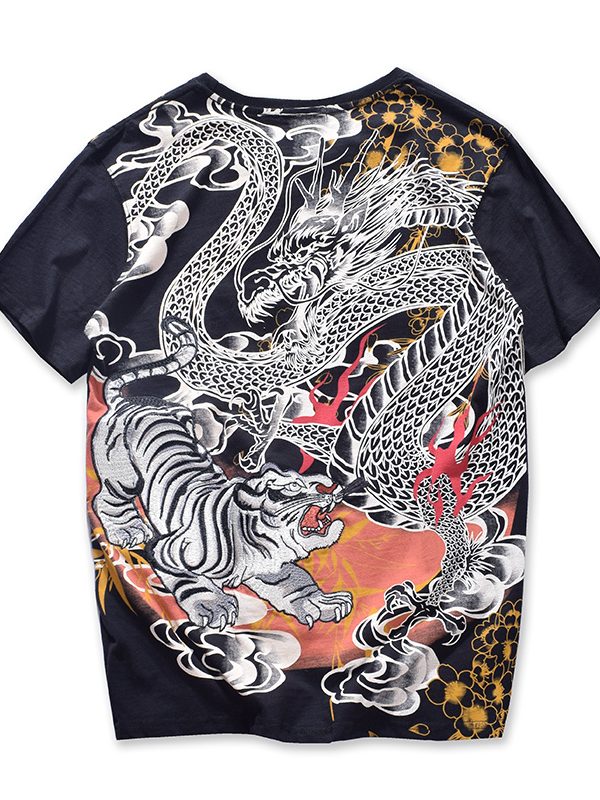Dragon tiger embroidery short sleeve