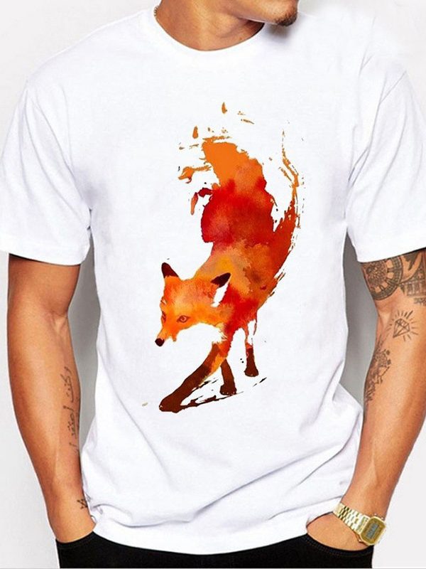 Fox Print T-Shirt Round Neck Short-Sleeved T-Shirt