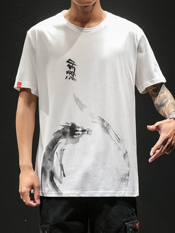 تي شيرت رجالي فضفاض بطباعة حبر