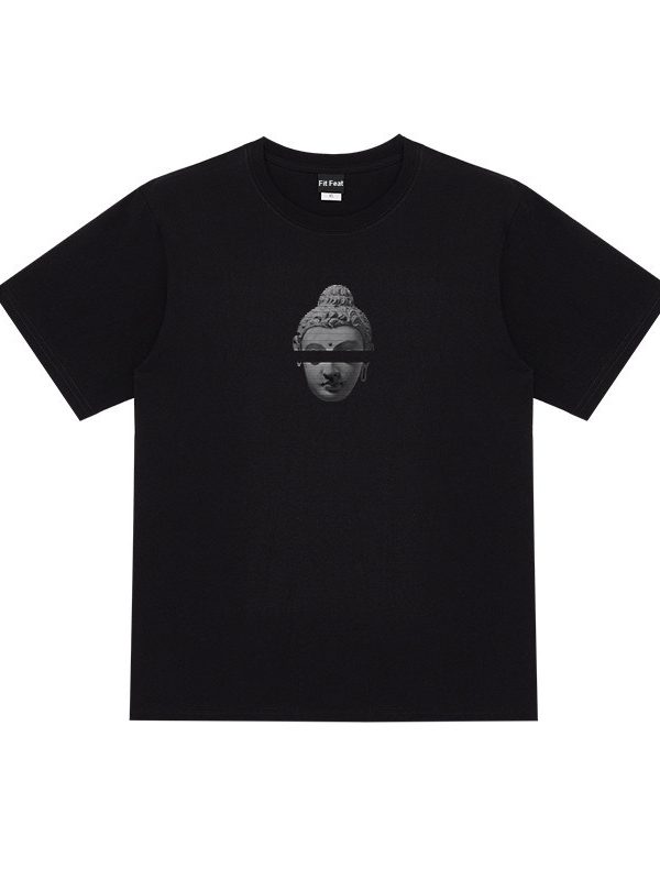 تي شيرت بأكمام قصيرة بطبعة بوذا