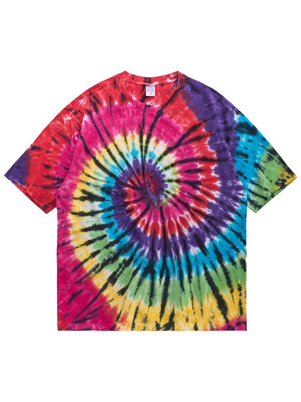 قميص رجالي فضفاض بأكمام قصيرة بتصميم حلزوني بألوان قوس قزح