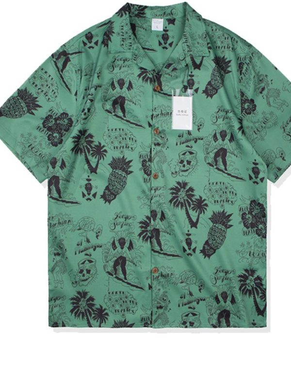 Vintage abstract enamel printed loose lapel men's shirt