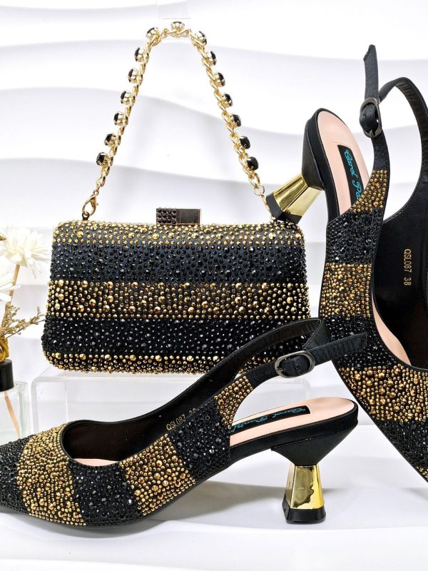 Simple Pointed Striped Delicate Rhinestone Decorative Banquet Style Elegant Women's Shoes And Bags Suit