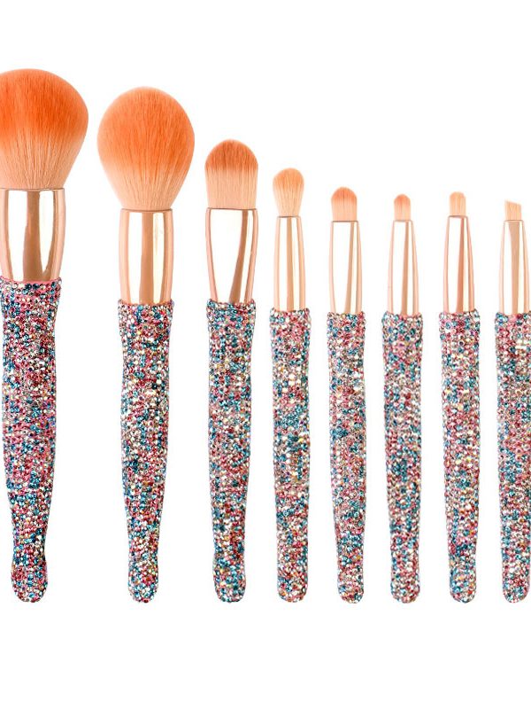 مجموعة فرش مكياج فاخرة مكونة من 8 براميل مرصعة بالماس