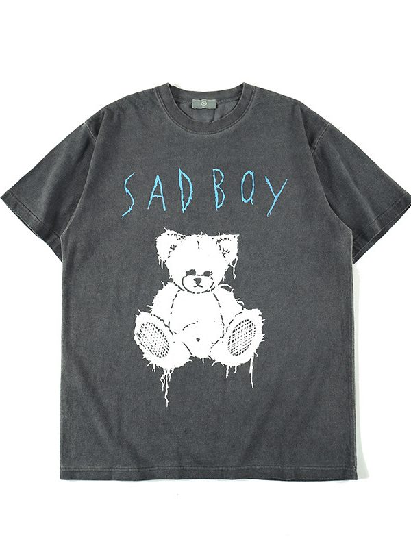 Distressed Teddy Bear Print Men's Short Sleeve