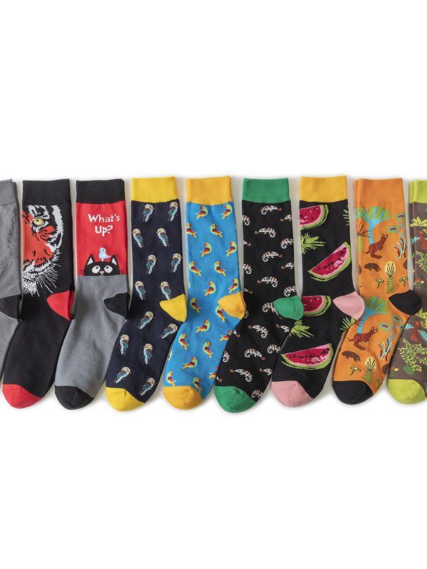 جوارب قطنية بنقشة فواكه بطول منتصف الساق للنساء