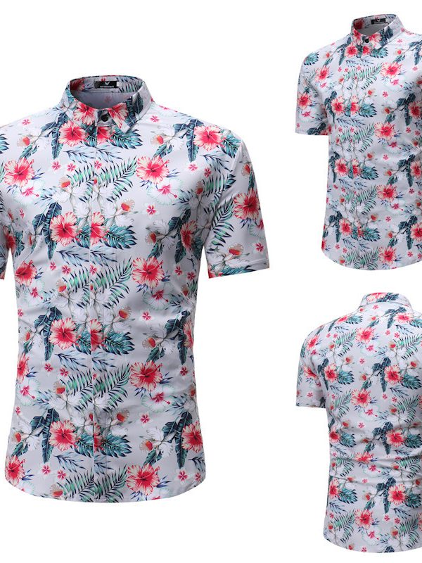 New men's casual short-sleeved flower shirt