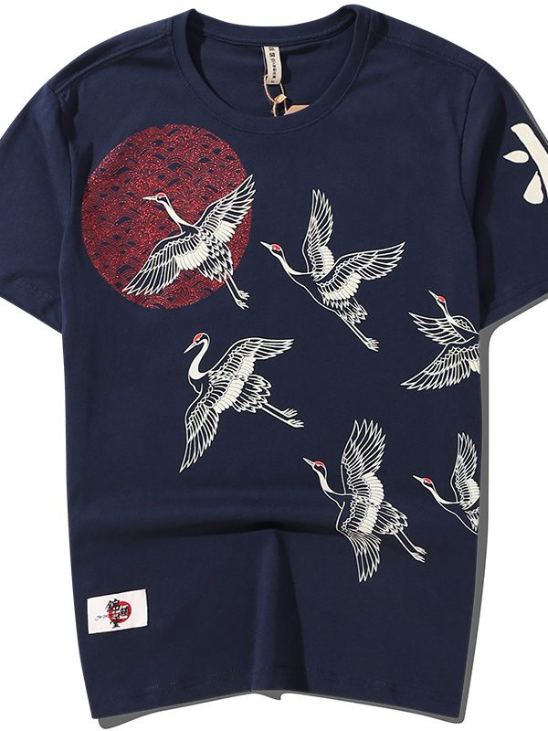 Ethnic Wind Crane Short Sleeve