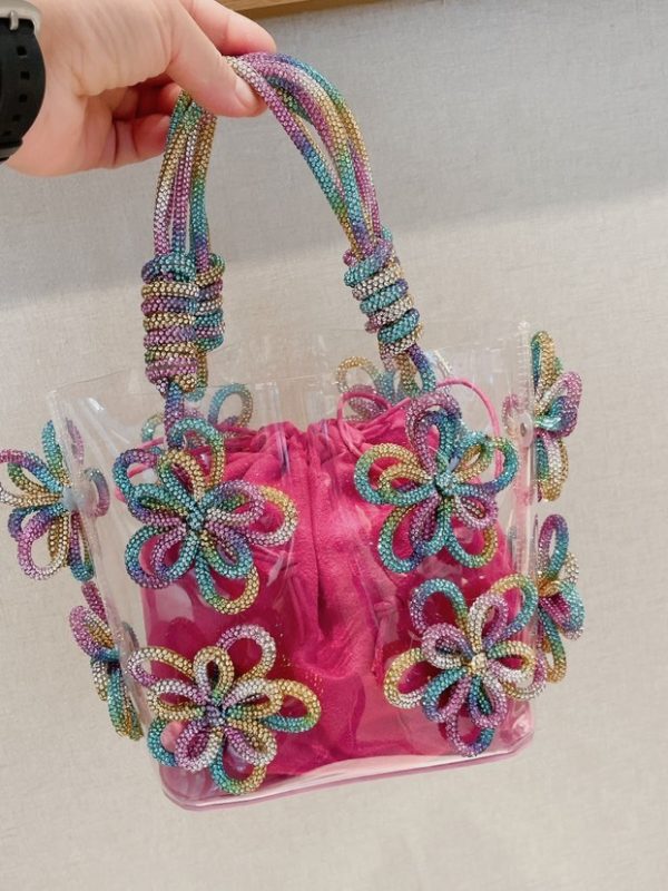 Colorful Rhinestone Transparent Flower Portable Basket Pack
