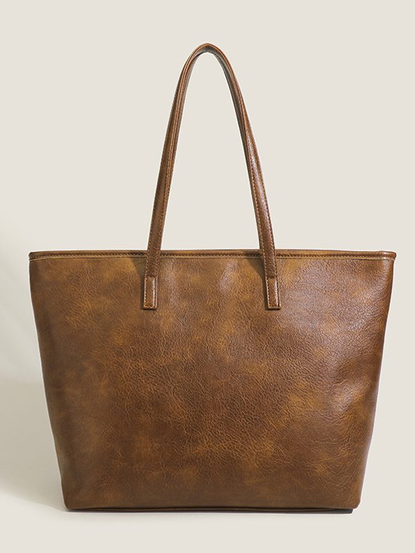 New Large-capacity Retro Tote Simple Commute Women's Handbag Shoulder Solid Color Storage Bag