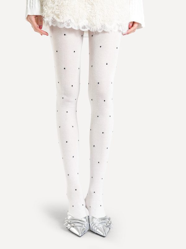 Cotton Slightly Transparent Gray Polka Dot Pantyhose