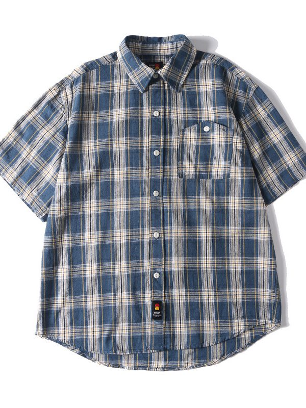 Summer New Japanese-style Retro Washed Yarn-dyed Plaid Short-sleeved Shirt