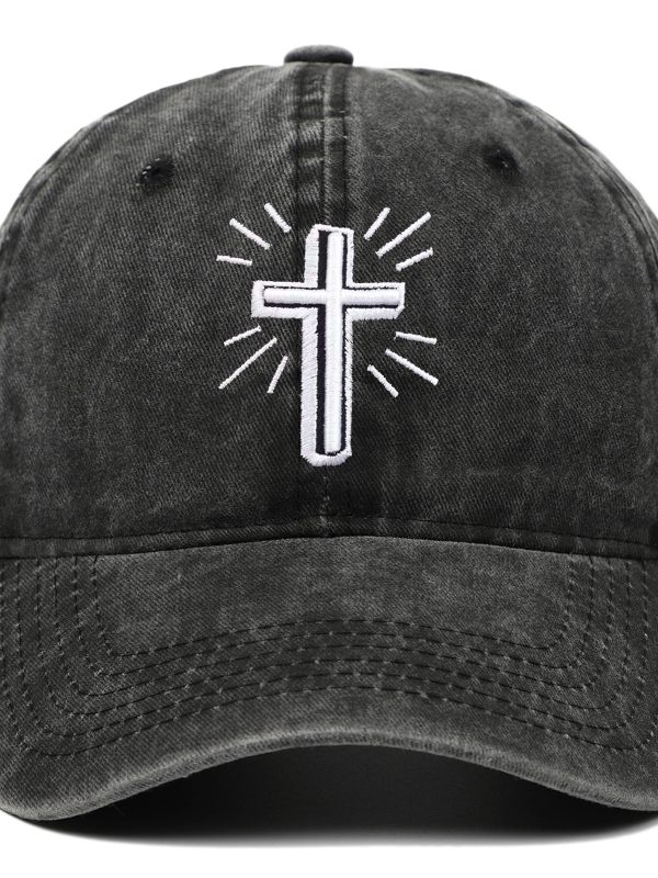 Cross Embroidered Baseball Cap Worn Looking Washed-out