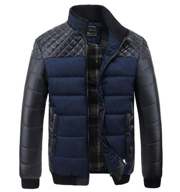 Winter Fashion Men's Jackets and Coats Outerwear 4XL PU Patchwork Stitching Self-cultivation Collar