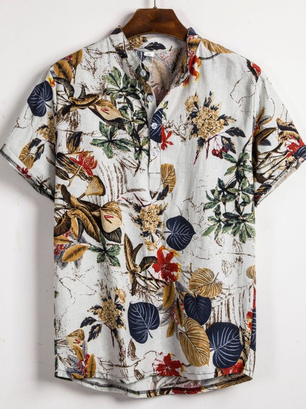 قميص رجالي ضيق بطباعة ألوان متباينة