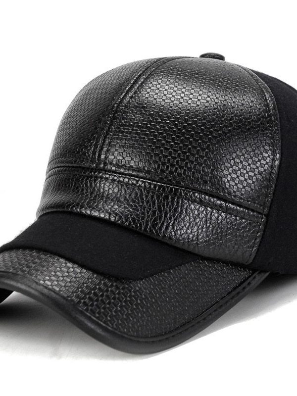 Men's Thickened Warm PU Leather Baseball Hat