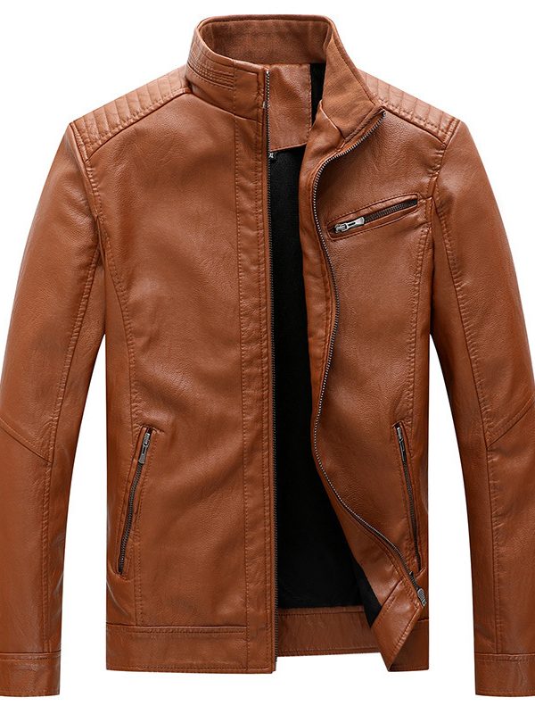New Men's Leather Jackets Plus Velvet Solid Color
