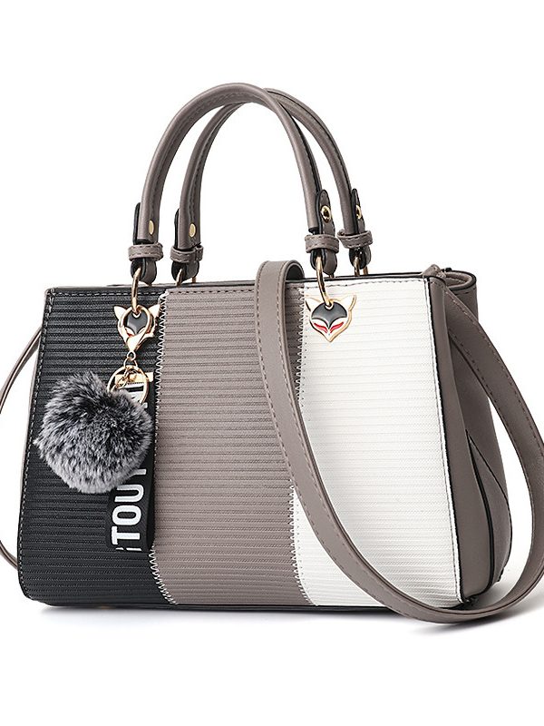 Women Hairball Ornaments Totes Patchwork Handbag Party Purse Ladies Messenger Crossbody Shoulder Bags Women Handbags