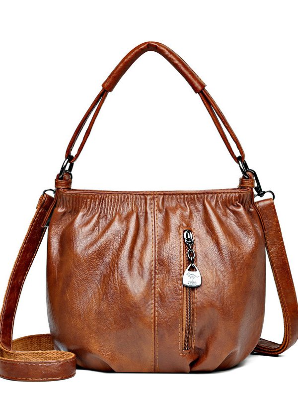 Retro Pleated Design Bucket Bag Fashion All-match Shoulder Messenger Bags For Women Handbag