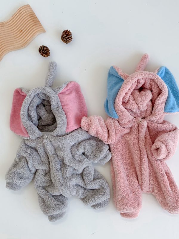 ملابس خريف وشتاء مبطنة للأطفال الرضع على شكل فيل صغير بالإضافة إلى رومبر مخروط الشكل من المخمل