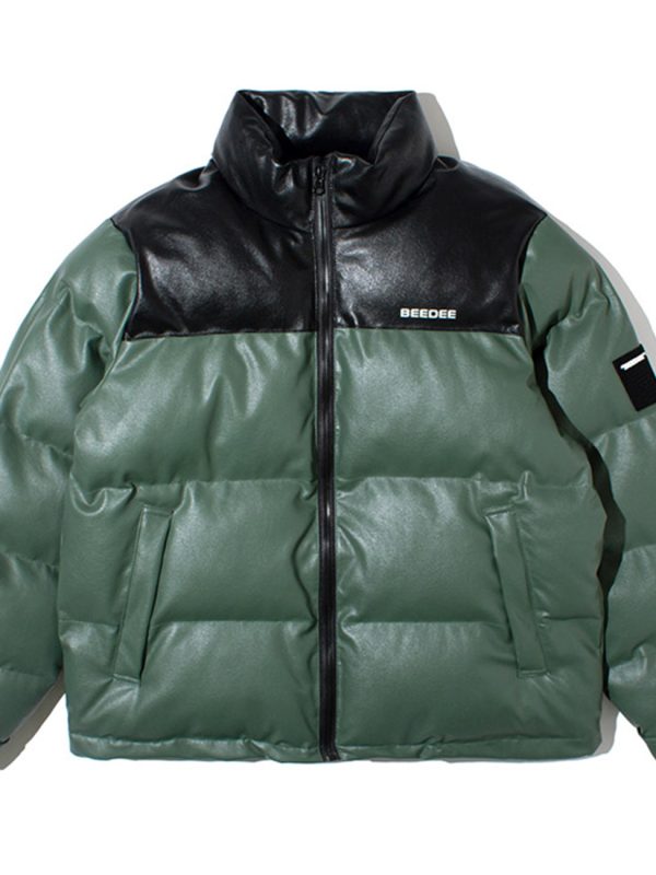 Pu Leather Stand Collar Bread Jacket Men's Trendy Cotton Jacket