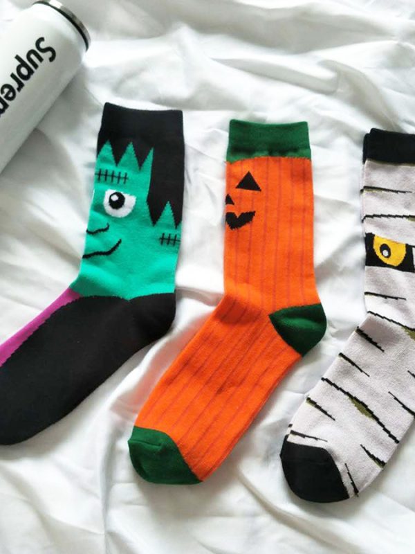 Personality Halloween Pumpkin Socks Fashion Funny Cute Happy Cartoon Male Sock Autumn Comfortable Stitching Pattern Cotton Socks