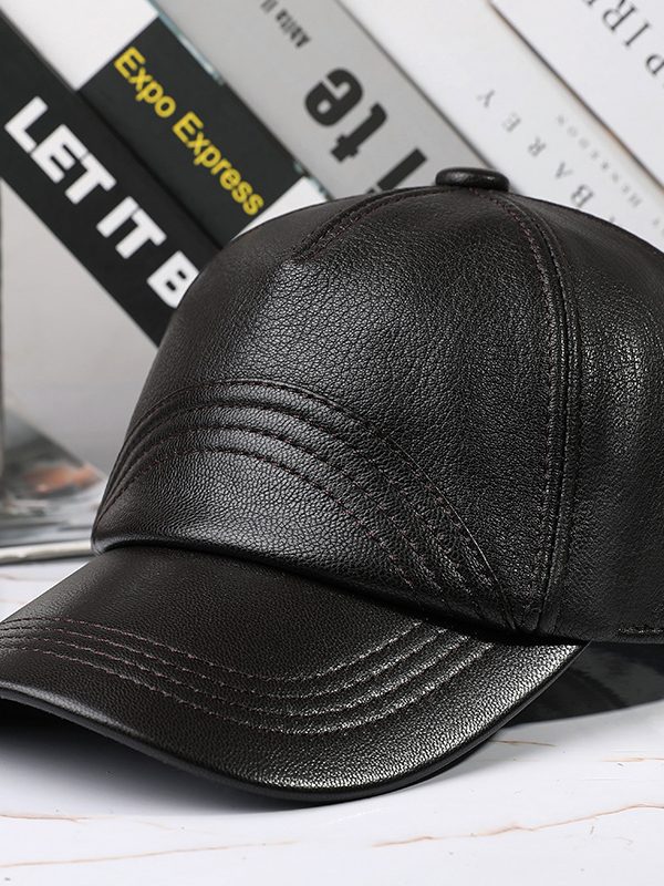 Leather Hat Autumn And Winter Men's Sheepskin Outdoor Sun-proof Leather Baseball Cap