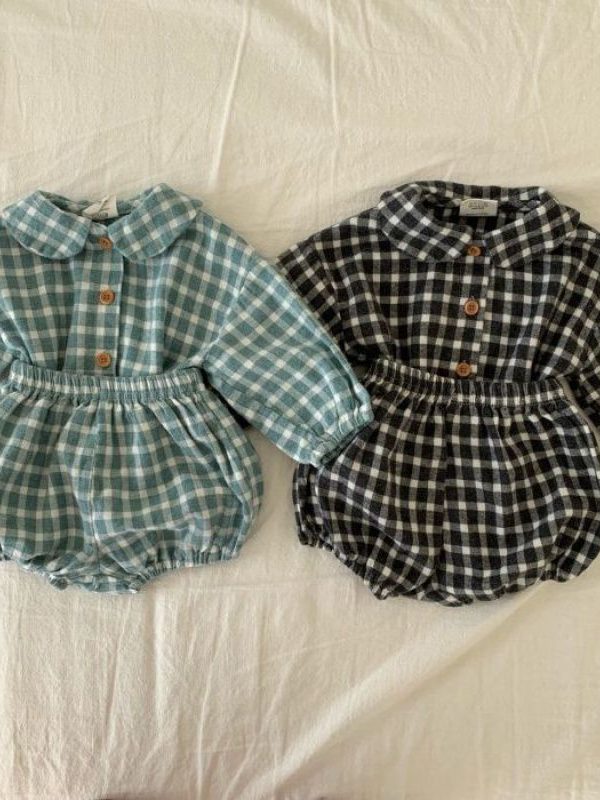 Children's Clothes Baby Romper Western Style Plaid Long-sleeved Suit