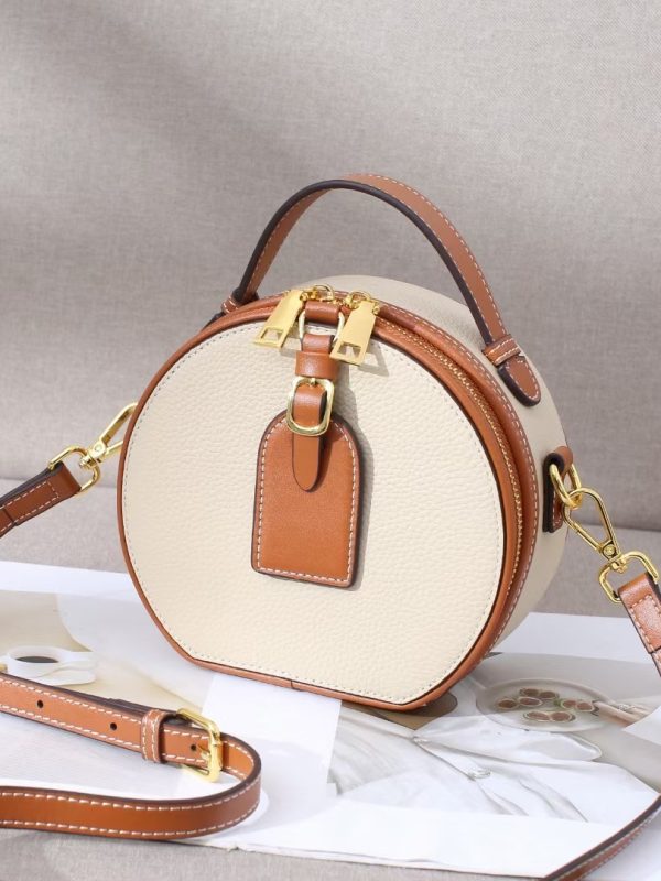 Genuine Leather Mini Small Round Bag Women's Messenger Bag