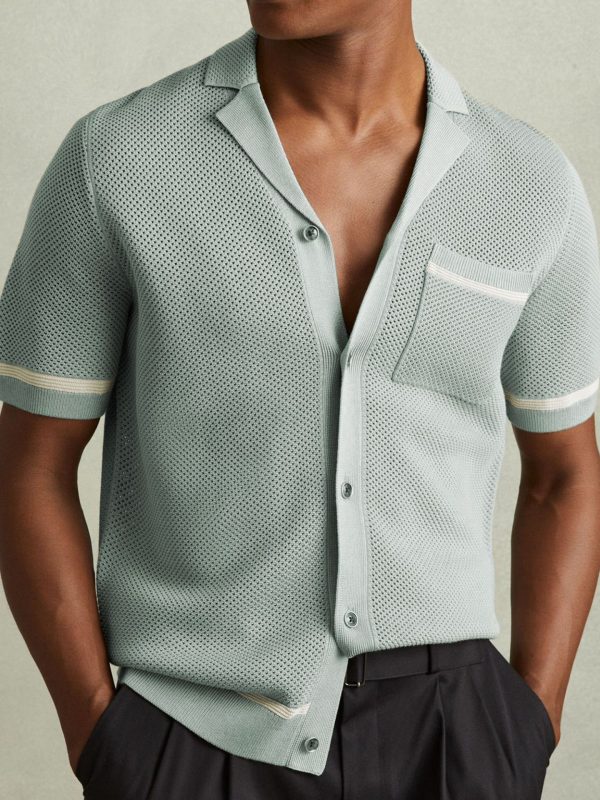 قميص بولو رجالي صيفي محبوك بأكمام قصيرة وياقة كوبية
