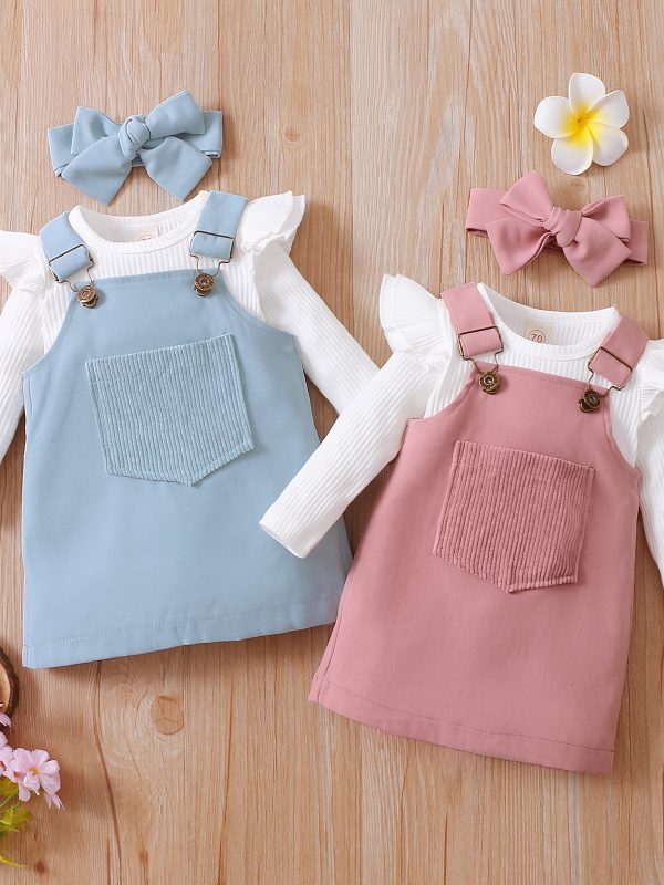 Newborn Baby Girls Autumn Clothes Set Solid Long Sleeve