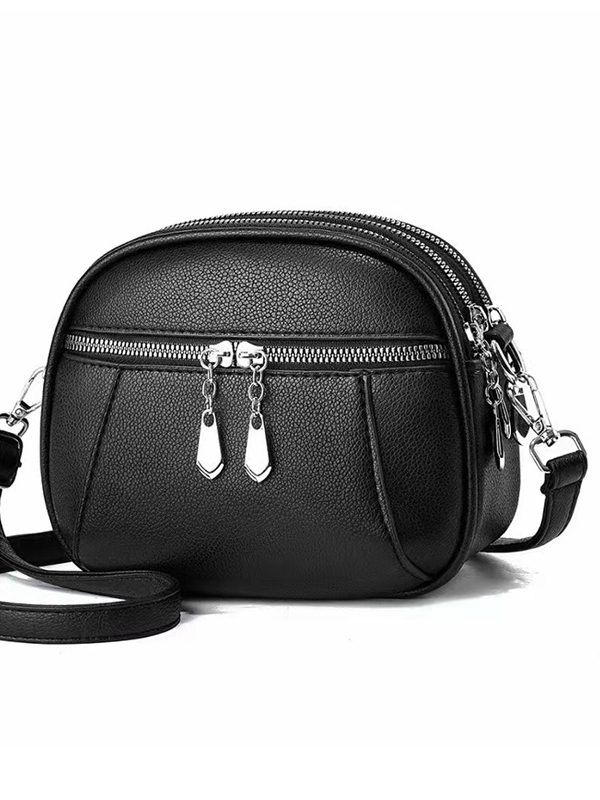 Solid Color Small Round Bag Fashion Multi-pocket Large Capacity Shoulder Crossbody Bags For Women Handbags