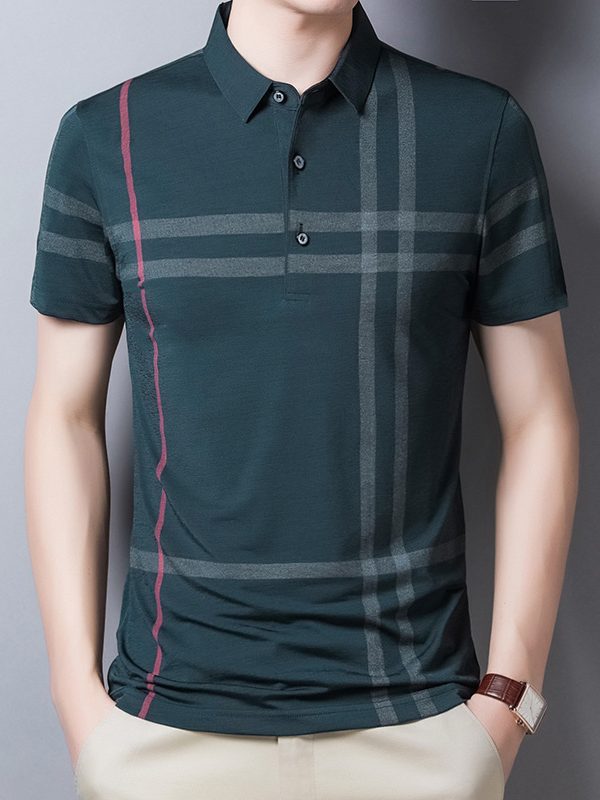 قميص بولو رجالي صيفي مخطط بأكمام قصيرة وقصة ضيقة وقمصان بولو عصرية للشارع